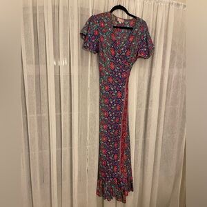 Cienna Large Floral Print Wrap V Neck Size Large Floral V-Neck Maxi Dress